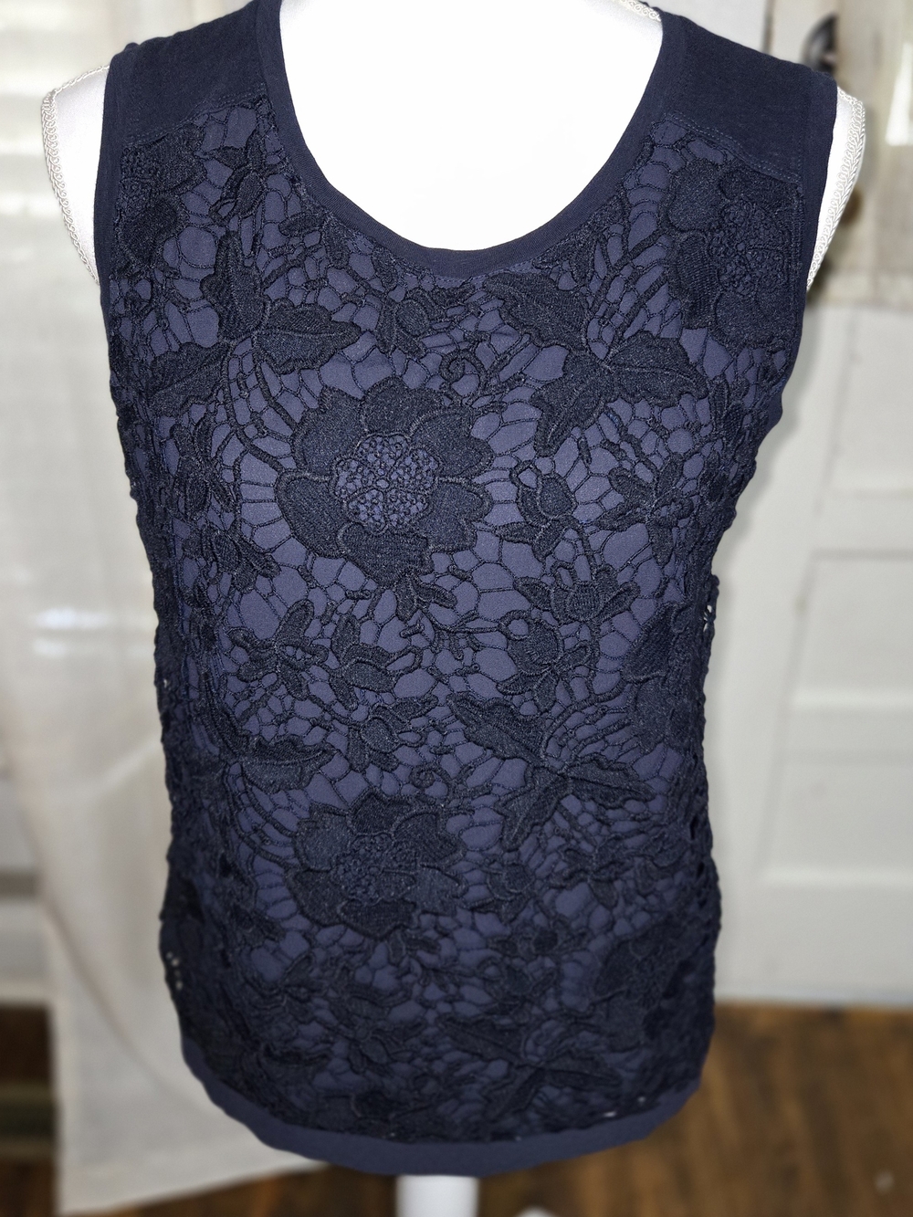 LOFT Navy Lace Overlay Tank Top